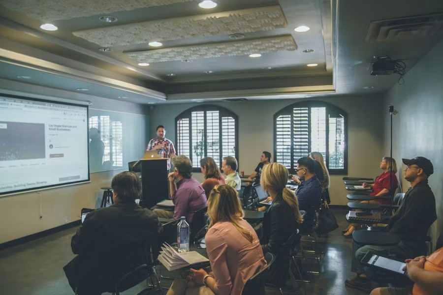 People learning together in a technology workshop